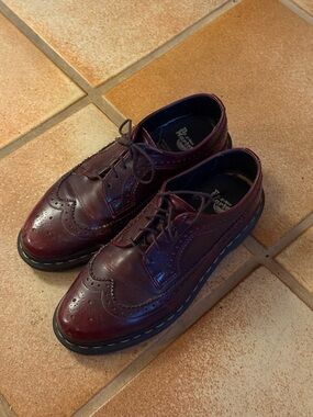 dr. martens burgundy wingtip oxfords